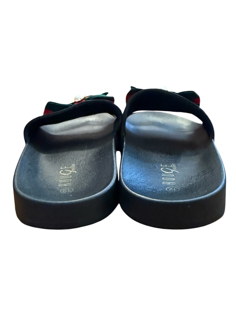 Rouge Helium Bee Bow Slide Sandals Black Striped 12 Rose Gold Rhinestones Pearl - Picture 7 of 12